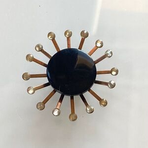 Upcycled Atomic Starburst Refrigerator Magnet Buttons Rhinestones Black
